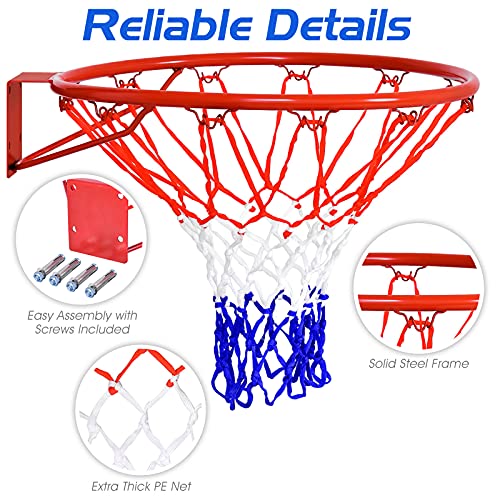 Goplus Replacement Basketball Rim Net, 18inch Portable Basketball Hoop Wall Door Mounted Indoor Outdoor Hanging Outside