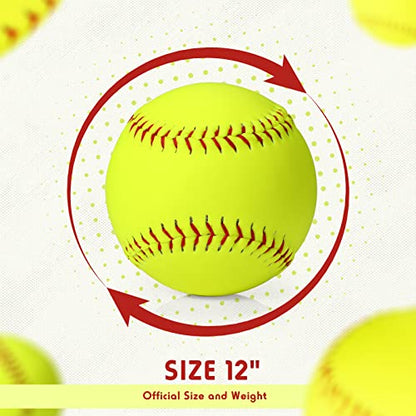 Lewtemi 12" Softballs - Official Size Weight Yellow Sports Slowpitch Softballs Bulk - Unmarked Leather Covered Youth Fastpitch Ball for Games Practice and Training