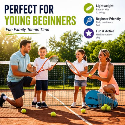 2-Pack Kids Tennis Racket Set, 16 21 23 25 Inch Junior Racquets for Boys Girls, Lightweight Aluminum Starter Kit with Shoulder Bag and 2 Balls - color: Orange & Green