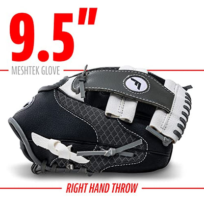 Franklin Sports Kids Baseball Glove + Foam Ball Sets - Meshtek Youth Teeball Gloves for Kids + Toddlers - Left + Right Hand Throw - 9.5" Inch - color: Black/Graphite/White