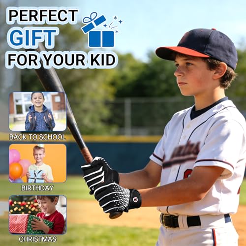 Kids Baseball/Softball Batting Gloves Youth,Super Grip Teeball Gloves for Boys and Girls - size: Youth XS/S(5.5-6in)