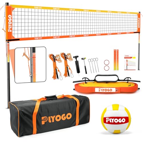 Volleyball Net for Backyard, Professional Portable Outdoor Heavy Duty Volleyball Net Set with Adjustable Aluminum Poles, Anti-Sag Design, Double Tension Adjuster for Beach, Grass |1680D Bag - color: Yellow and Orange