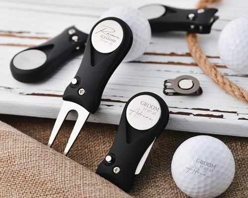 Personalized Golf Divot Tool Set with Magnetic Ball Marker & Hat Clip, Custom Engraved Golf Accessories Gift for Men, Groomsmen, Wedding Favors, Golf Lovers