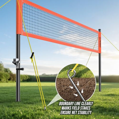Professional Heavy Duty Volleyball Net Set for Backyard & Beach, Outdoor Net System with Steel Anti-Sag Winch, 32FT Reinforced Net, Height Adjustable Rust-Resistant Aluminum Poles, Portable Carry Bag