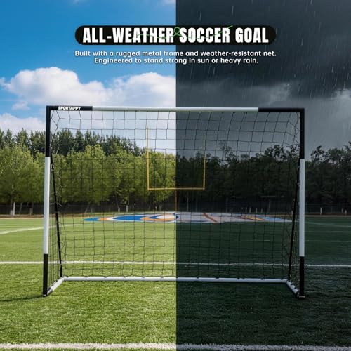 Heavy Duty Soccer Goal 2.6x3|4x6|6x8|6.5x10|6.5x12FT, All-Weather Steel Frame Tool-Free Quick Assembly Football Training Goal, Multi-Size Backyard & Match Equipment with Ground Stakes - size: L | 179x236cm