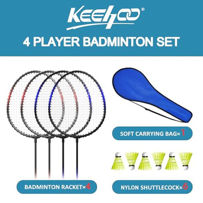 KH Badminton Rackets Set of 2 4 6 for Adults Kids,Beach Lawn Backyard Game Outdoor Sports,Racquets,Shuttlecocks & Carry Bag Included - color: Black, Red, Blue (4 Player)