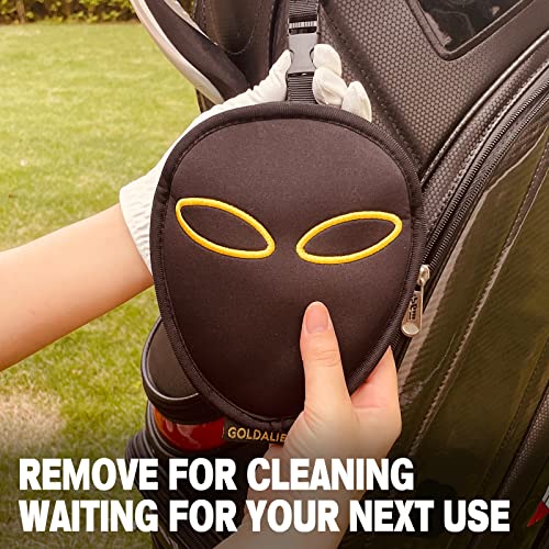 Golf Club Cleaner & Ball Cleaning Bag,Original Three-Layer Fabric Waterproof Technology,Golfer's Ultimate Green Clean Scrub Equipment Accessories,Removable Clips to Support Machine Washing - color: Black