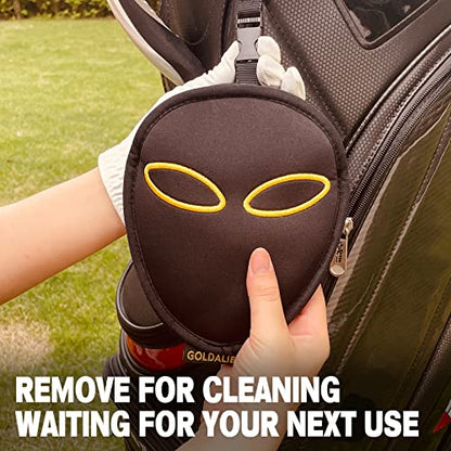 Golf Club Cleaner & Ball Cleaning Bag,Original Three-Layer Fabric Waterproof Technology,Golfer's Ultimate Green Clean Scrub Equipment Accessories,Removable Clips to Support Machine Washing - color: Black