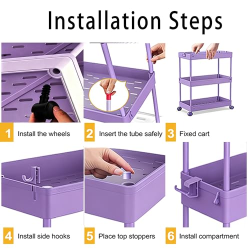 SPACELEAD Slim Storage Cart 3 Tier,Bathroom Organizer Rolling Utility,Mobile Shelving Unit Slide Out for Office, Kitchen, Laundry Room & Narrow Places,Purple - color: Purple