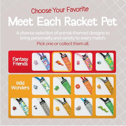 Racket Pets Kids Tennis Racket Dampener & Matching Overgrip Tape, Performance Shock Absorbing Dampener for Tennis Racket & Fun Animal Print Tennis Wrap Grip Tape - style: Dragon