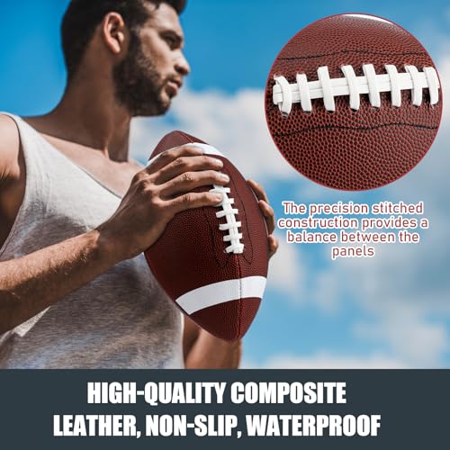 WinnerWhy 6 Pcs Inflatable Footballs Composite Leather Footballs with Pump Official Size Balls for Youth, Junior, Adult, College, High School, American Foot Ball Training Sport Gifts