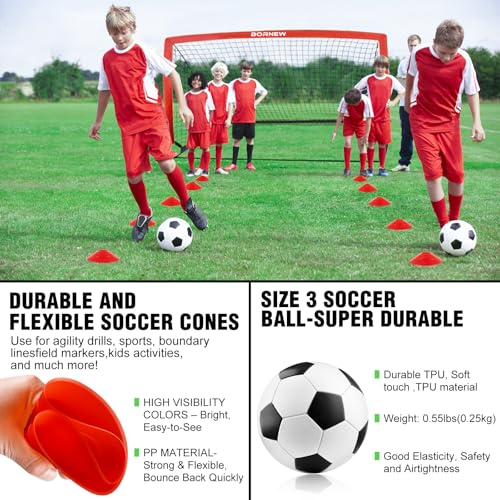 Kids Soccer Goal for Backyard Set - 2 Set of 6X4 / 4X3 ft Toddler Soccer Nets Training Equipment, Soccer Ball, Pop Up Portable Soccer Set for Kids and Youth Games and Training Goals Ages 3-16 Gift - color: 2.Red