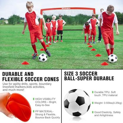 Kids Soccer Goal for Backyard Set - 2 Set of 6X4 / 4X3 ft Toddler Soccer Nets Training Equipment, Soccer Ball, Pop Up Portable Soccer Set for Kids and Youth Games and Training Goals Ages 3-16 Gift - color: 2.Red