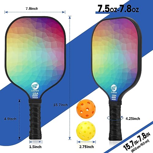 Pickleball Paddles Set of 2, USAPA Approved Carbon Fiber Pickle Ball Paddle (CHS) Polypropylene Honeycomb Core, Anti Slip Sweat Absorbing Grip, 2 Outdoor Pickleball, 2 Indoor Pickleball, Bag