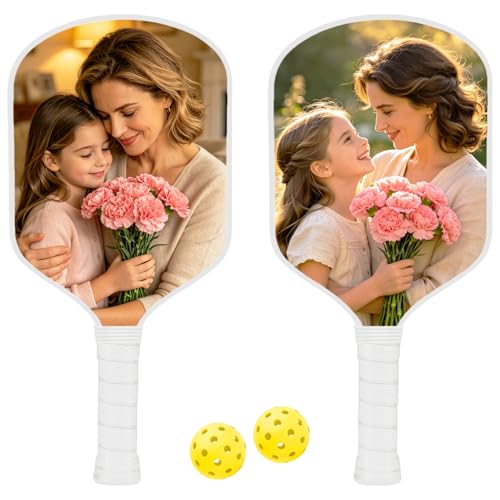 Custom Pickleball Paddles with Photo Text Logo, Personalized Pickleball Paddles with Comfort Grip, Personalized Gifts for Beginners, Lover, Boyfriend, Men (Only One Paddle) - color: white