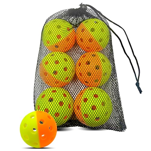 6 Pack Pickle Ball with 40 Holes, Pickleballs High Durability, Outdoor Pickleball Balls with Mesh Bag, Dual Color Pickle Balls with Superb Visibility, Stable Bounce - color: Green+Orange, size: 6 - Pack