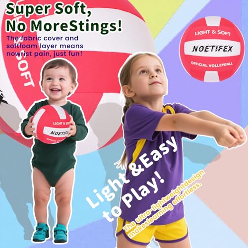 Soft Volleyball-Super Soft Fabric Light Volleyball for Indoor Practice Safe and Quiet Kids Youth Beginners House Yard Training Practice Games(Deflated) - color: Red,white