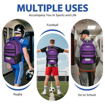 LARIPOP Soccer Backpack with Ball Holder & Shoe Compartment Large Capacity Youth Sports Bag for Training - color: purple