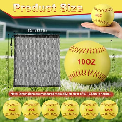 Jenaai 6 Pcs Weighted Training Baseballs Bulk 6oz to 12oz Weighted Softballs with Drawstring Bag for Hitting, Pitching Practice Strength Development