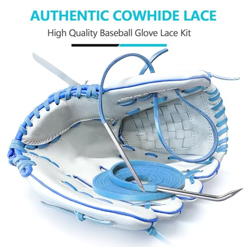 Baseball Glove Lace, Mitt Lace Repair Kit Softball 2 Leather Laces and 2 Lacing Needles for Catcher's Glove - color: Light Blue