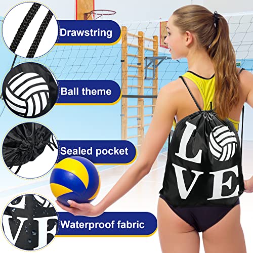 Reginary 24 Pcs Volleyball Drawstring Backpack Volleyball Gift Bags Cinch Sport Gym Travel Sack Bag for Men Women (Black)