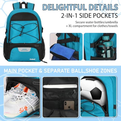 Goloni 30L Sports Backpack with Ball Compartment & Ventilated Shoe Pocket,Basketball Soccer Bag for Youth Boys Girls - color: Blue