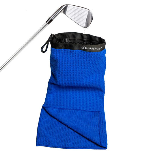 Club Scrub Towel Pro, Golf Club and Ball Cleaning Pouch with Attached Towel, Waterproof Exterior, Clean Face Technology Liner, Machine Washable, Cleans Club Grooves, Waffle-Weave Microfiber (Blue) - color: Blue