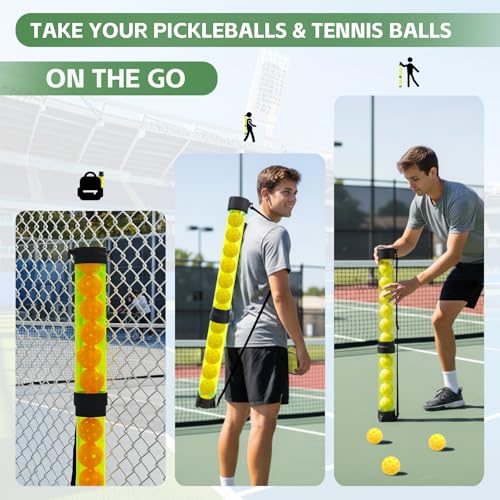 Tennis Ball & Pickleball Picker Holds 14 Balls, Ball Pickup Tube with Shoulder Strap, Lightweight Easy Pickup Portable Ball Holder, Pickleball & Tennis Ball Hopper - color: Yellow