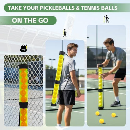 Tennis Ball & Pickleball Picker Holds 14 Balls, Ball Pickup Tube with Shoulder Strap, Lightweight Easy Pickup Portable Ball Holder, Pickleball & Tennis Ball Hopper - color: Yellow