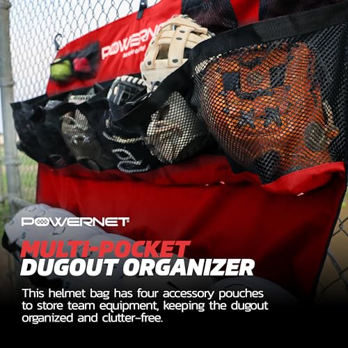 PowerNet Softball & Baseball Helmet Hanging Bag, 12 Pocket Baseball Glove & Helmet Storage Holder & Dugout Organizer, Portable Baseball Gear Training Equipment Holder, Team Colors