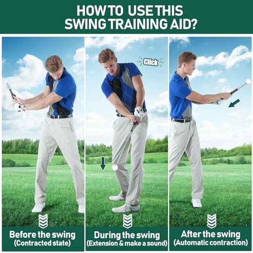 Retractable Golf Swing Trainer with Golf Swing Band-Telescopic Club Retractable Golf Swing Training Aid with Golf Grip Trainer/Tempo Stick Golf/Warm Up/Indoor Golf Practice - color: Black-For Right Hand