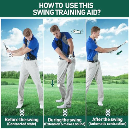 Retractable Golf Swing Trainer with Golf Swing Band-Telescopic Club Retractable Golf Swing Training Aid with Golf Grip Trainer/Tempo Stick Golf/Warm Up/Indoor Golf Practice - color: Black-For Right Hand