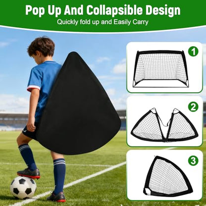 Kids Soccer Goals for Backyard Set - 2 Pack of 4' x 3' Portable Pop Up Soccer Nets, Training Equipment with Soccer Ball, Soccer Set for Kids Toddler and Youth Outdoor Games, Sports, Gifts
