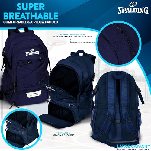 Spalding Basketball Backpack Sports Bag | Large Black Backpack with Shoe and Ball Compartment | Gifts for Basketball Players - color: Blue