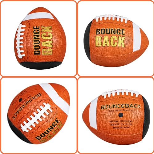 BOUNCEBACK Soft Leather Training Football, Youth Size & Official Size, Fatherless PU PassCatch Solo Enhancing Passing Catching(with Pump) - style: Orange-7#(Ages 5-14)