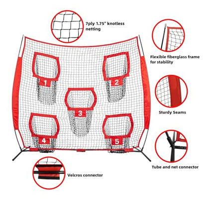 7×7ft Football Throwing Net with 5 Targets,UV-Resistant Football Training Net for Outdoor Great for Quarterback & Youth Practice Includes Carry Bag