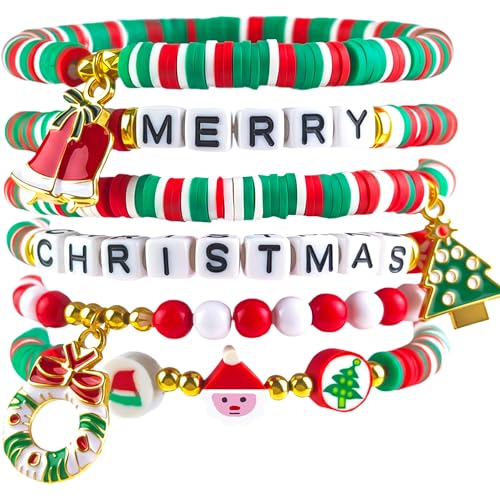 OHOME Stocking Stuffers - 6 Pack Bracelets for Teen Girls Women | Christmas Gifts for Teens Men Adults - Christmas Decorations Accessories Shirts Outfits | Xmas Sweater Dresses for Girls 2025 - style: Christmas