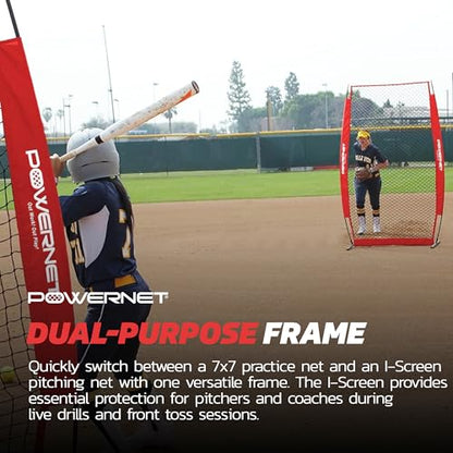 PowerNet 7x7 FT Bundle + I-Screen (1 Frame + 2 Nets), Baseball Net for Hitting, Pitching Drills, Baseball & Softball Training Gear Equipment, Pitcher Barrier from Line Drives Grounders