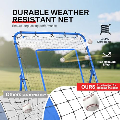 6 x 4 ft 5 Angles Adjustable Pitch Back Baseball Softball Lacrosse Volleyball Rebound Bounce Back Net with Strike Zone - color: Blue
