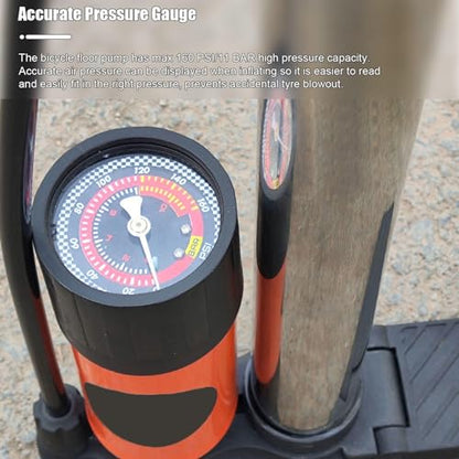 High Pressure Bike Floor Pump, Bicycle Pump, Bike Pump, Stand Pump 160PSI with Presta & Schrader Valves, Bike Air Pump with Ball Pump Needle for Bike Basketball