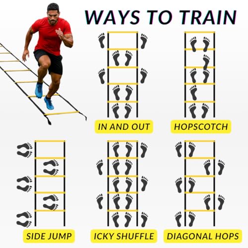 SOFTSOUL Tangle Free Agility Ladder, 12 Fixed Rungs, Heavy Duty Speed & Footwork Training Ladder for Football Soccer Basketball Drills, Portable Exercise Ladder for Kids, Youth & Adults - style: 12 Rungs