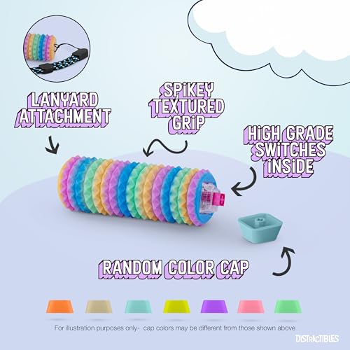 Distractibles Spike Roller Clicker, Tactile Pain Stim Fidget with Clicker Switch, Pain Stimulation Roller with Lanyard (Rainbow) - color: Rainbow