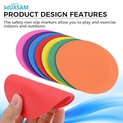 MUXSAM 14Pcs Spot Markers for Agility Dot Gym PE Training Dance, Flat Disc Markers, Soccer Cones, Field Court Markers, Football Training Equipment with Bag for Games Floor Dots Sport