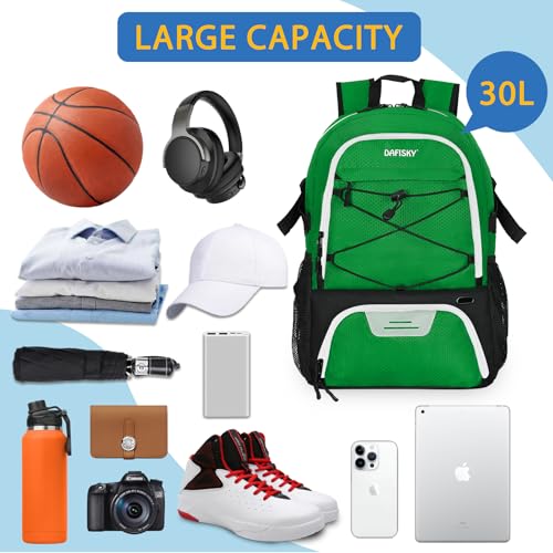 DAFISKY Basketball Backpack, Basketball Bag with Ball Holder Shoes Compartment, Sports Equipment Bag for Soccer Ball, Volleyball - color: Green