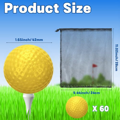 Coopay 60/120/240 Pack Practice Golf Balls, 42mm Plastic Golf Training Balls with a Drawstring Bag Hollow Sports Limited Flight for Swing Practice Driving Range Backyard Home - color: Yellow, style: 60 Pack