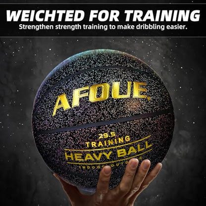 3.3LBS 1.5kg Heavy Training Basketball, 29.5" Size 7 Quality Faux Leather Construction Starry Black, Indoor Outdoor Improving Strength Handling Dribbling Shooting (Deflated)