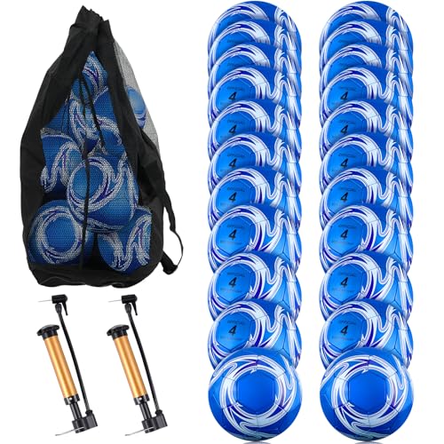 Realspring 24 Pcs Deflated Soccer Balls Bulk with Pump Bag Official Size Football for Youth Outdoor Outside Sport Training Gift Sport Training Practice Birthday Gift for Child Adult