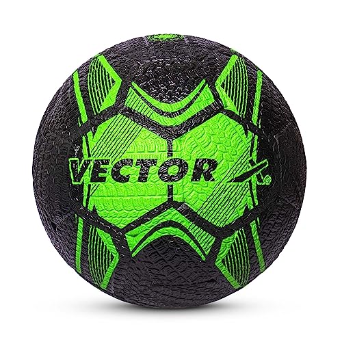 Vector X Street Soccer Rubber Moulded Indoor/Outdoor Water-Resistant Football with Butyl Bladder, Black-Green, Size 5, Suitable for Match and Training for Adults 15+ Years