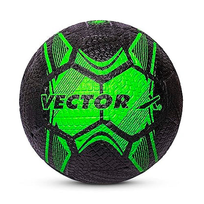 Vector X Street Soccer Rubber Moulded Indoor/Outdoor Water-Resistant Football with Butyl Bladder, Black-Green, Size 5, Suitable for Match and Training for Adults 15+ Years