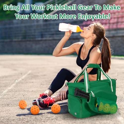 Pickleball Bag for Women Men,Pickleball Tote Bag with Shoe Compartment - color: Green